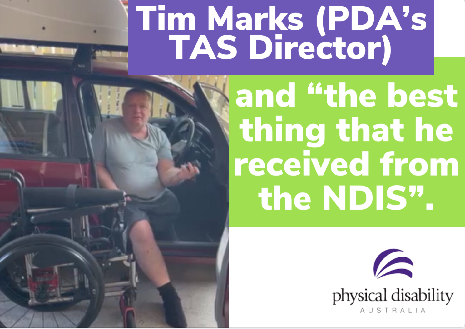 PDA’s Tasmanian Director, Tim Marks, showcases “the best thing he received from the NDIS.”